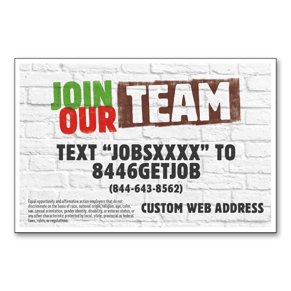 Join Our Team - Text to Apply - Pay Window Decal  -  6 In. X 4 In.