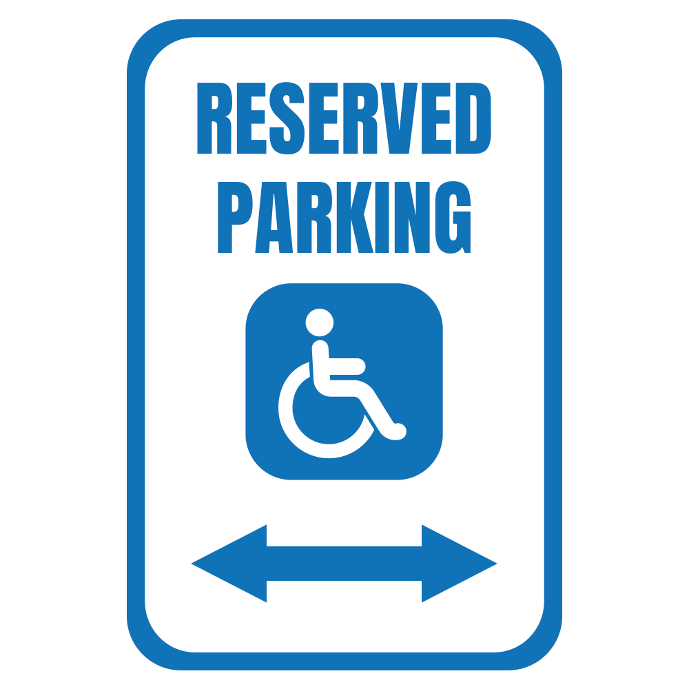 blue and white reserved handicapped parking with horizontal arrow pointing both directions