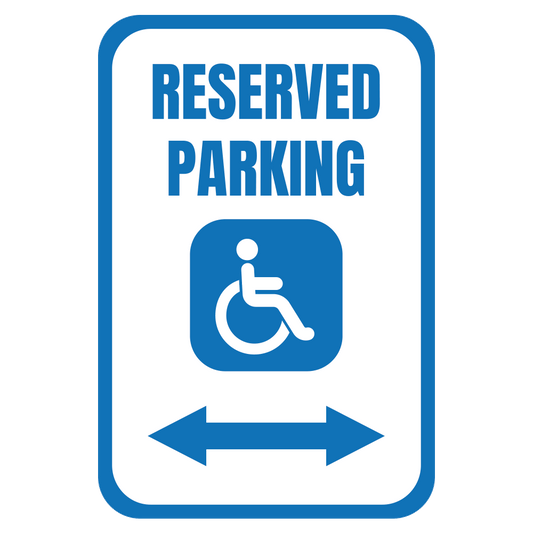 blue and white reserved handicapped parking with horizontal arrow pointing both directions