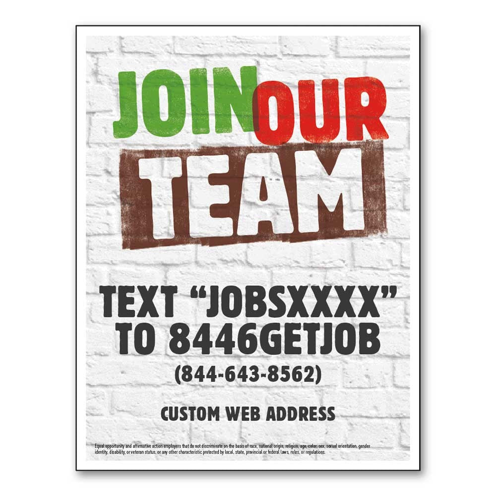 Join Our Team - Text to Apply - Window Decal  -  8.5 In. X 11 In.