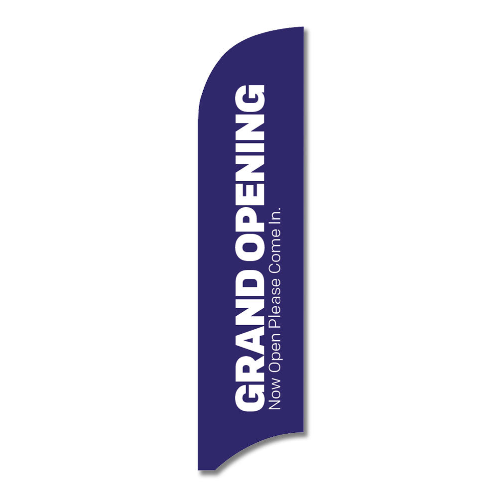 blue and white grand opening blade flag with white background