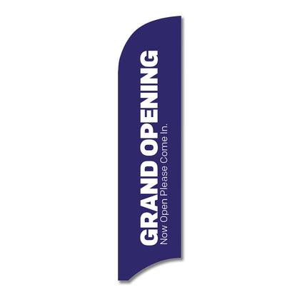 blue and white grand opening blade flag with white background