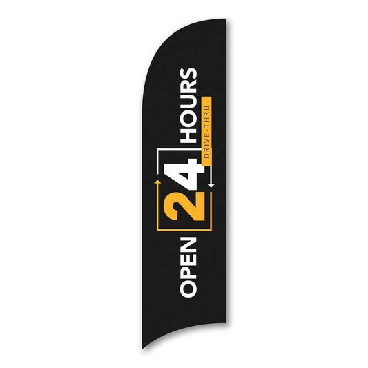 Drive thru open 24 hours blade flag black yellow and white