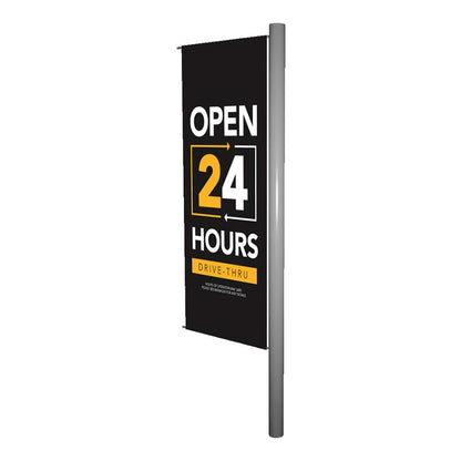 Drive thru open 24 hours black yellow and white gateway banner