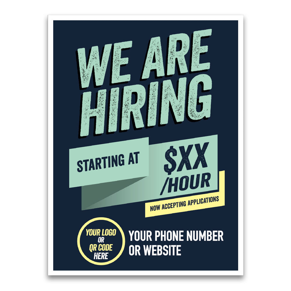navy and light blue customizable we are hiring poster white background