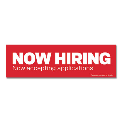 now hiring red and white banner white background