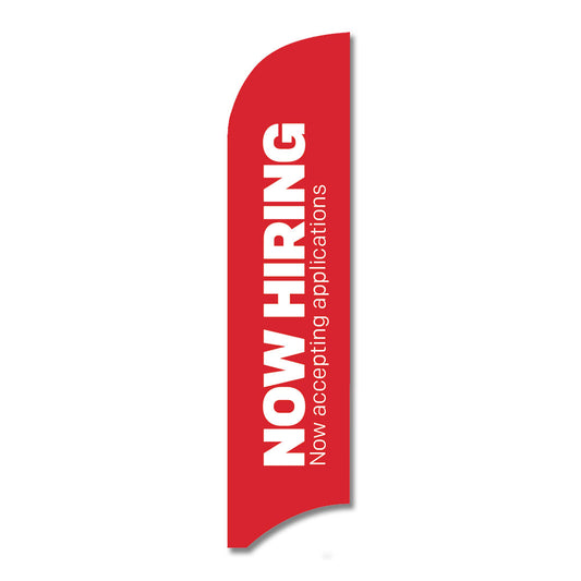 red and white now hiring blade flag white background