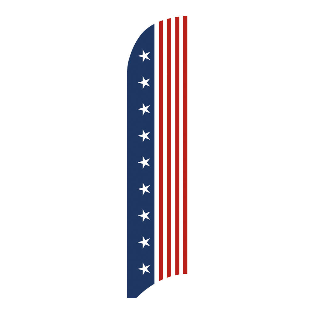 red white and blue feather flag design with white background