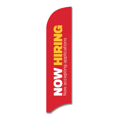 red, white, and yellow now hiring blade flag with white background