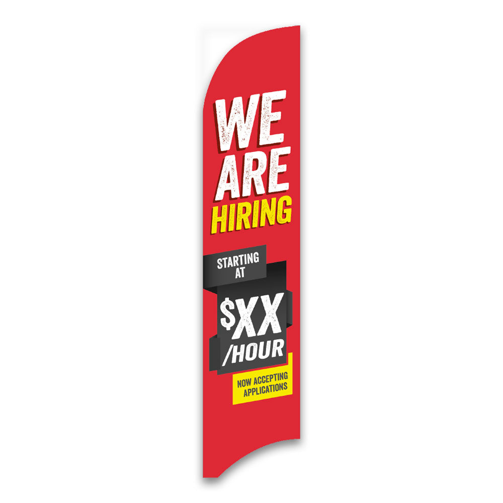 Custom Red and White - Hiring Blade Flag - 13 FT. - Double Sided