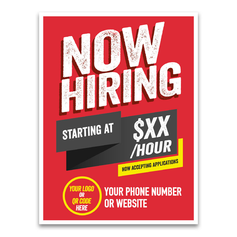 Custom Red and White - Hiring Poster - 35 In. X 55 In.
