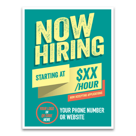 teal yellow and orange custom we are hiring poster